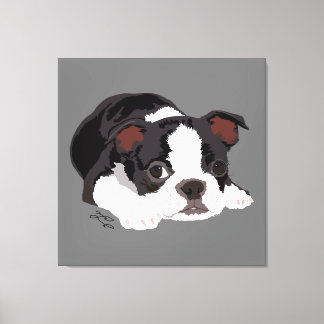 Impressão Em Tela Boston Terrier Cuja Boca Estética De Arte Bela