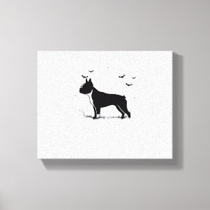 Impressão Em Tela Boston Terrier Dog - Halloween Moon Silhouve