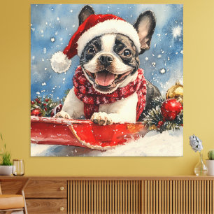 Impressão Em Tela Boston Terrier Dog Sledge Deixe-o nevar no Natal