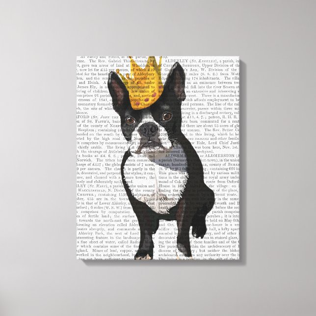 Impressão Em Tela Boston Terrier E Crown (Frente)