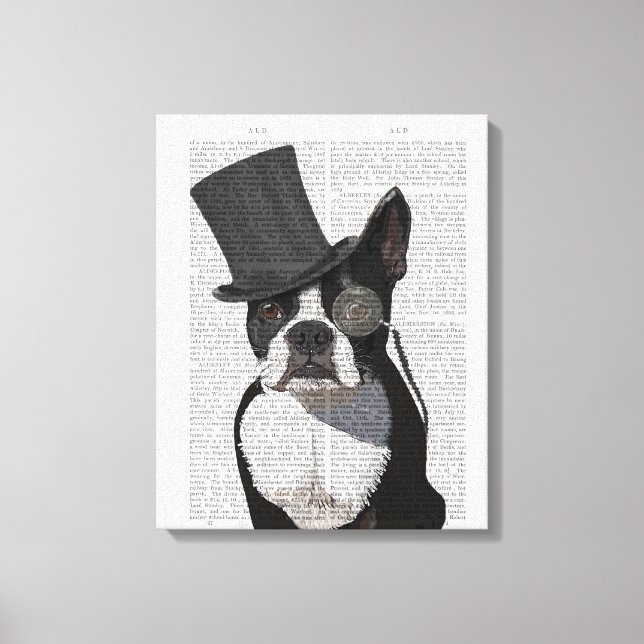 Impressão Em Tela Boston Terrier, Formal Hound e Chapéu (Frente)