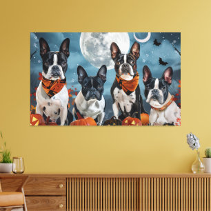 Impressão Em Tela Boston Terrier Halloween Assustador