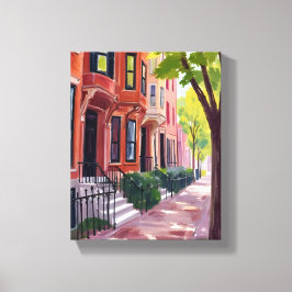 Impressão Em Tela Boston Verão | Pintura de Brownstones de Massachus