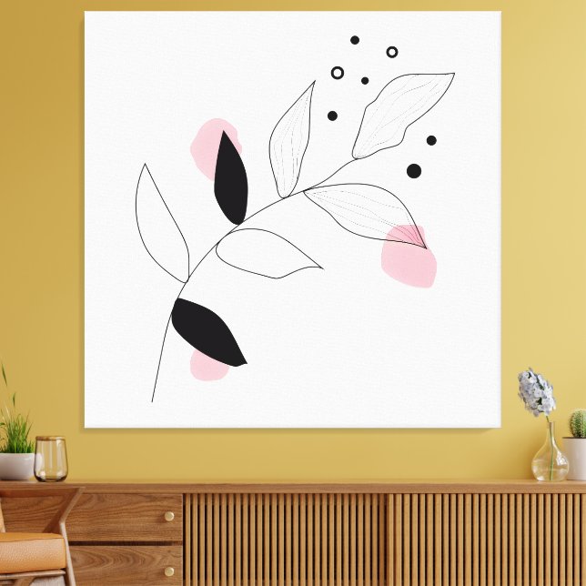 Impressão Em Tela Botânica Suave - Arte em Linha Mínima Folha com Ro (Insitu(Sala de estar))