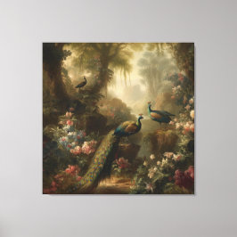 Impressão Em Tela Botânica: três pavões no jardim inglês