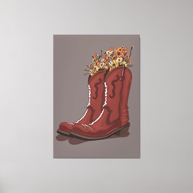 Impressão Em Tela Botas de Cowboy Com Flores Silvestres (Frente)