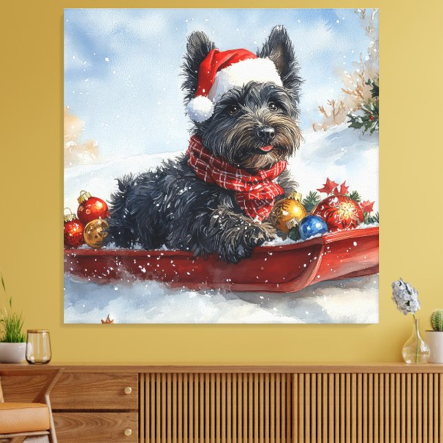 Impressão Em Tela Bouviers Des Flandres Dog em Sledge Christmas (Insitu(Sala de estar))