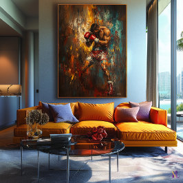 Impressão Em Tela Boxeador Abstrato em Ação - Arte Esportiva Poderos