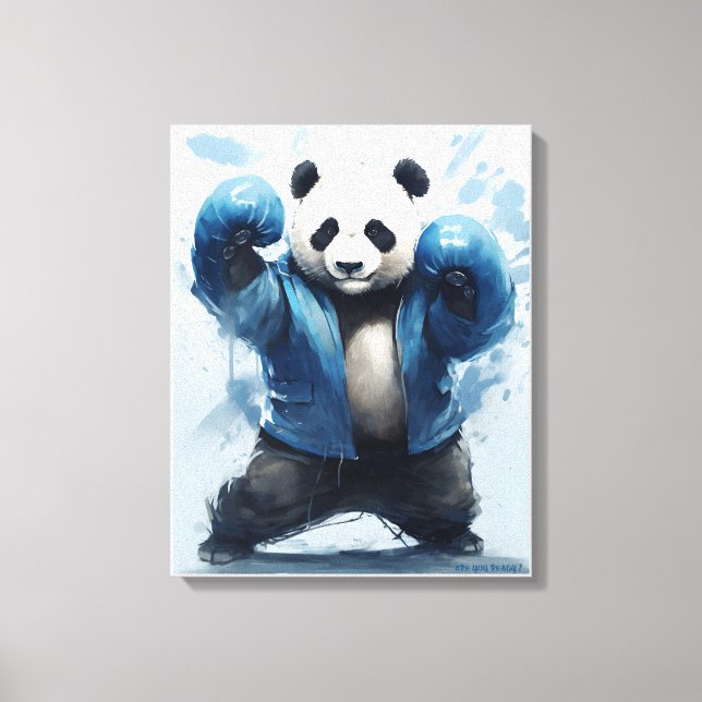 Impressão Em Tela Boxing Panda Está Pronto Para Arte Azul Panda (Frente)