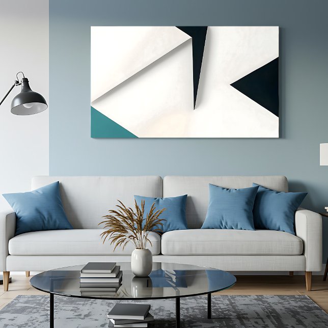 Impressão Em Tela Branco Moderno Azul Turquesa Abstrato Geométrico (Criador carregado)