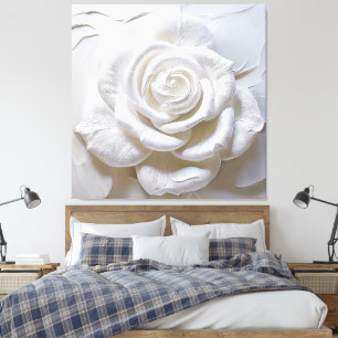 Impressão Em Tela Branco sobre Branco - Rosa Esculpida