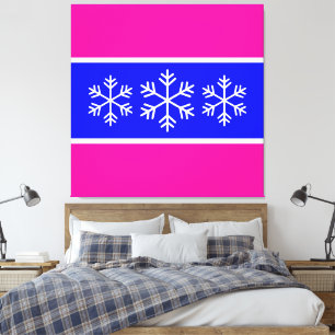 Impressão Em Tela Brilho Azul Real Rosa Listras de Inverno Flocos de