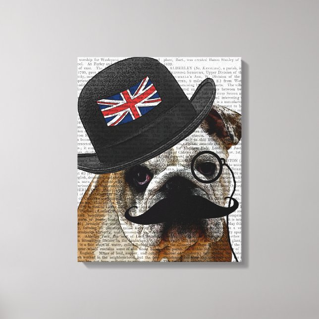 Impressão Em Tela British Bulldog e Bowler Hat (Frente)