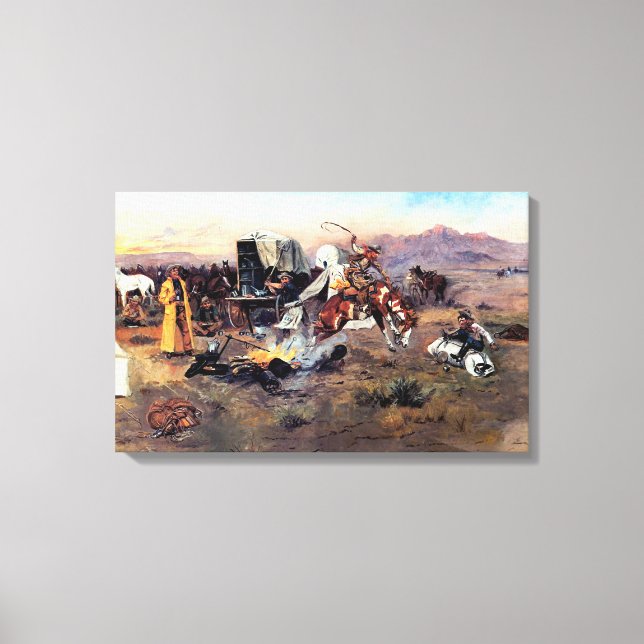 Impressão Em Tela Bronc em Cow Camp por Charles M. Russell (Frente)