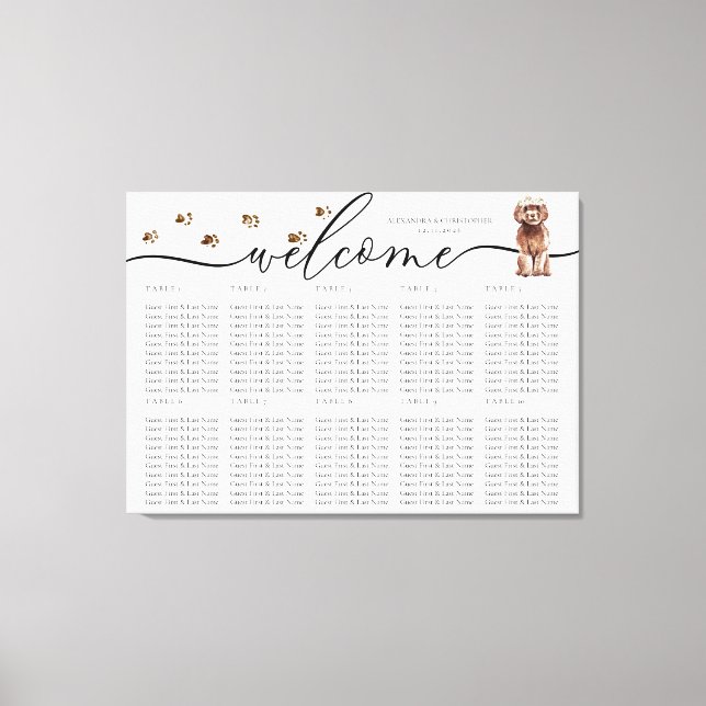 Impressão Em Tela Brown Cavapoo cachorrinho Bem-vindo Números de Mes (Frente)