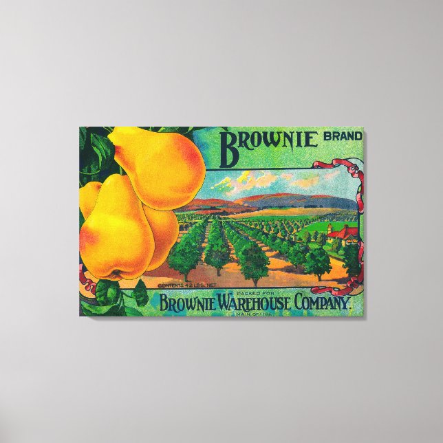 Impressão Em Tela Brownie Pear Crate LabelCashmere, WA (Frente)