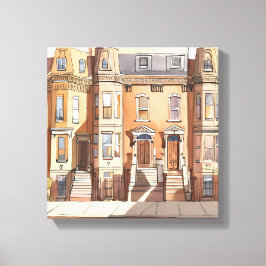 Impressão Em Tela Brownstones Esboçados | Pintura de Rua de Boston