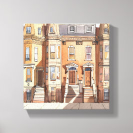 Impressão Em Tela Brownstones Esboçados | Pintura de Rua de Boston