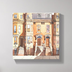 Impressão Em Tela Brownstones Esboçados Pintura de Rua de Boston