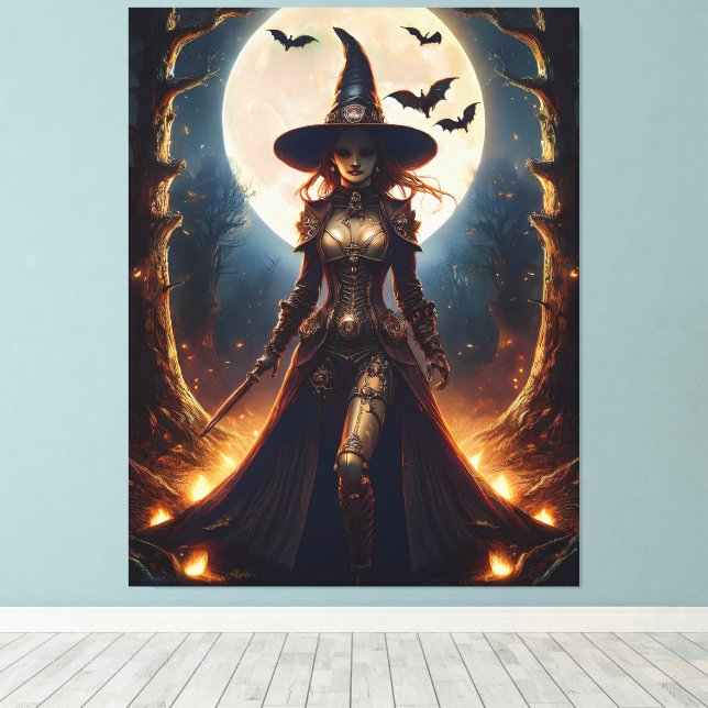 Impressão Em Tela Bruxa da Floresta Steampunk do Halloween (Insitu(piso de madeira))