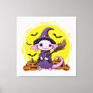 Impressão Em Tela Bruxa de Halloween Cute Axolotl