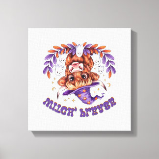 Impressão Em Tela Bruxa Por Favor Vaca das Terras Altas no Halloween