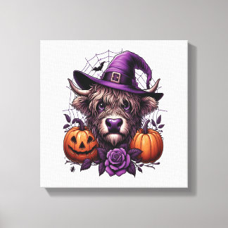 Impressão Em Tela Bruxa Vaca Highland de Halloween