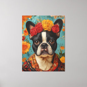Impressão Em Tela Buldogue francês como Frida Kahlo