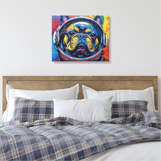 IMPRESSÃO EM TELA BULDOGUE FRANCÊS NO ESPAÇO 4 (Insitu(Quarto))