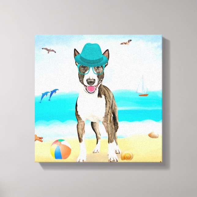 Impressão Em Tela Bull Terrier no Beach (Frente)