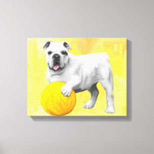 Impressão Em Tela Bulldog Brincando com Bola Pintura em Aquarela