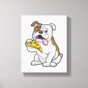 Impressão Em Tela Bulldog com pizza