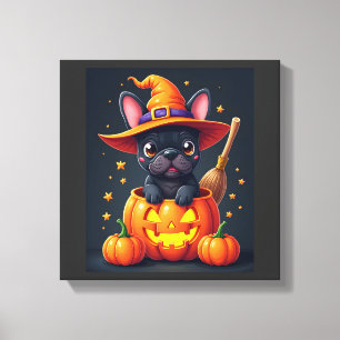 Impressão Em Tela Bulldog Francês Bruxa Abóbora Halloween Homens Mul