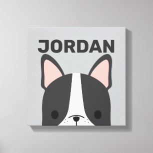 Impressão Em Tela Bulldog Francês Fofo com Nome Personalizado