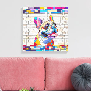 Impressão Em Tela Bulldog Francês - Frenchie - mosaico colorido