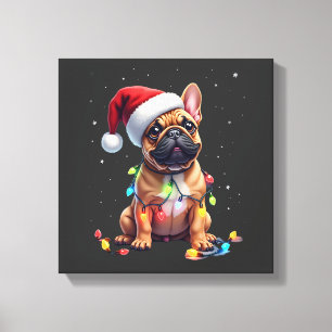Impressão Em Tela Bulldog Francês Iluminação de Natal Papai Noel Bul