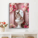 Impressão Em Tela Bulldog Francês no Toilet | Arte Francesa Bathroom<br><div class="desc">Arte com um Bulldog Francês brincalhão,  desfrutando de um banheiro dentro de um banheiro cheio de flores bonitas. Este trabalho de arte charmoso adiciona um toque de calor e personalidade ao seu espaço,  fazer que ele se sinta mais convidativo e alegre.</div>