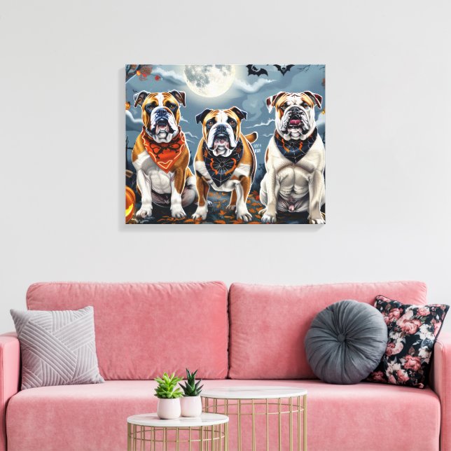 Impressão Em Tela Bulldog Halloween Spooky (Insitu(Sala de estar))