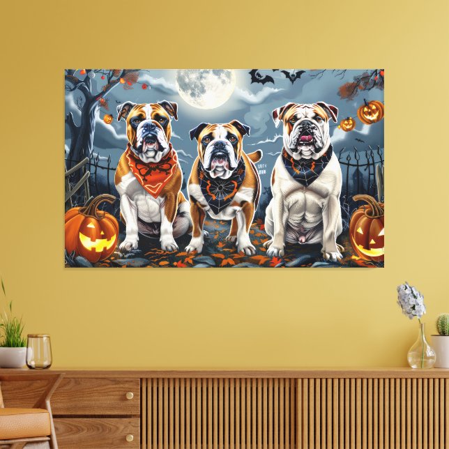 Impressão Em Tela Bulldog Halloween Spooky (Insitu(Sala de estar))