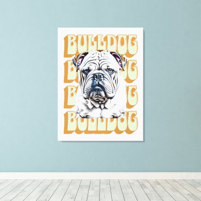 Impressão Em Tela Bulldog Inglês com Fonte Retroativa (Insitu(piso de madeira))