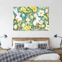 Bunnies, Flores de primavera e Ovos de Páscoa. Pin