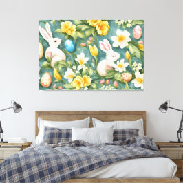 Impressão Em Tela Bunnies, Flores de primavera e Ovos de Páscoa. Pin