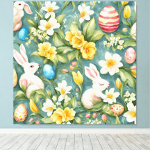 Bunnies, Flores de primavera e Ovos de Páscoa. Pin