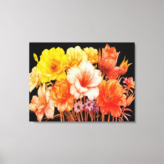 Impressão Em Tela Buquê de Flores Amarelas Florescendo na Parede (Frente)