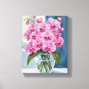 Impressão Em Tela Buquê de Flores de Orquídea Rosa Aquarela