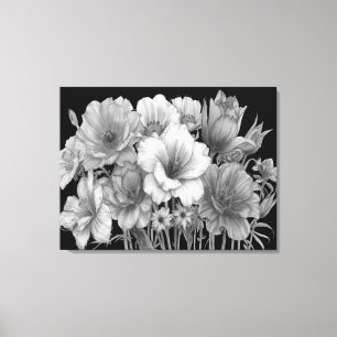Impressão Em Tela Buquê de Flores em Flor em P&B numa Parede