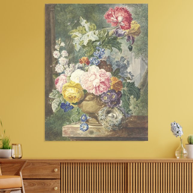 Impressão Em Tela Buquê de flores numa jarra com ninho de pássaro (Insitu(Sala de estar))