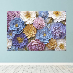 Impressão Em Tela Buquê de Lavanda, Azul, Creme e Amarelo Dourado