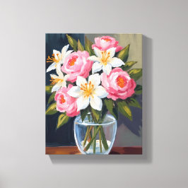 Impressão Em Tela Buquê de Lírio e Rosa | Floral Vaso de Aquarela