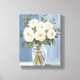 Impressão Em Tela Buquê de Rosa Branca Floral em Aquarela Elegante